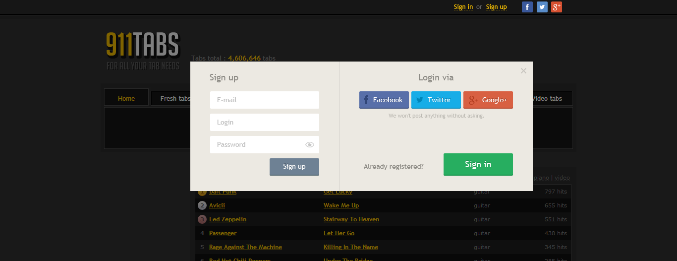 911tabs registration form prototype